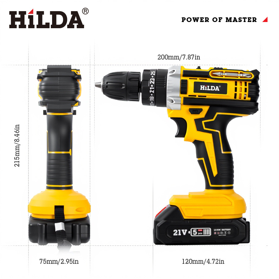 Nueva Hilda hilda recargable taladro de impacto batería de litio taladro manual destornillador eléctrico portátil doméstico accesorios