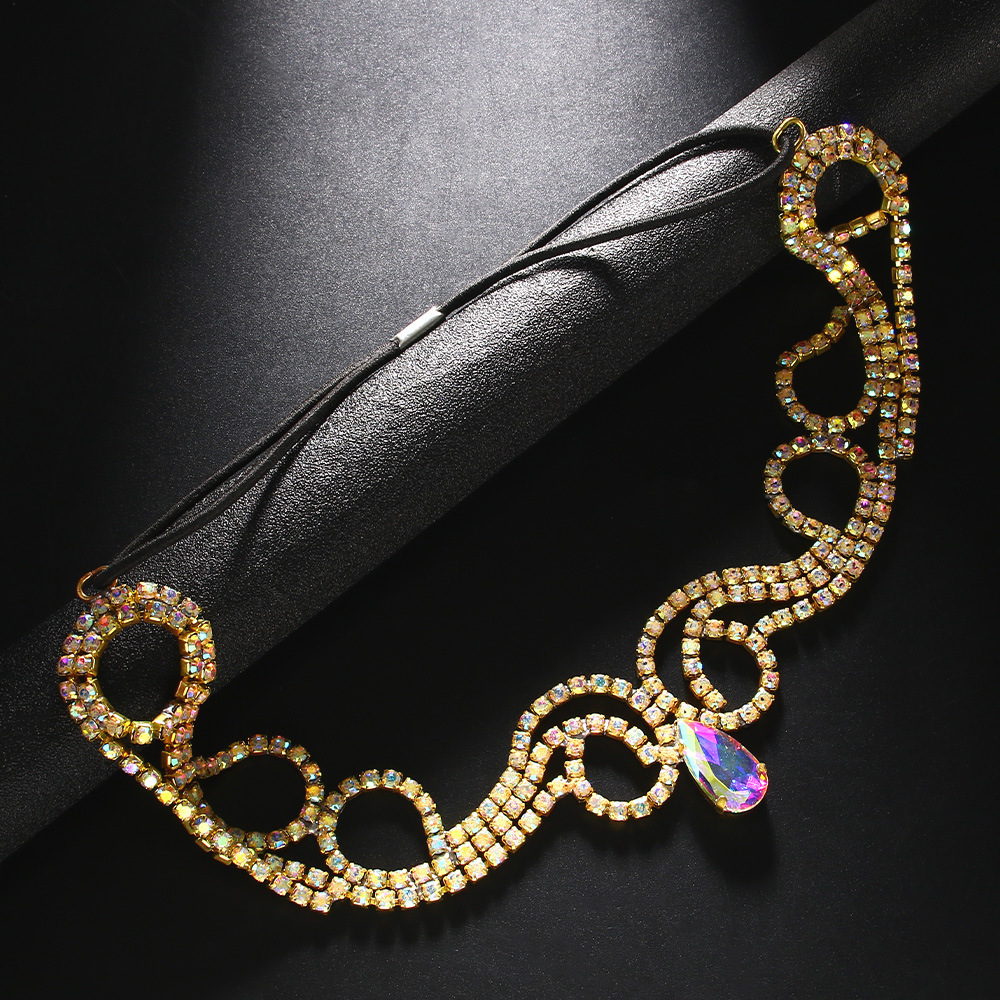 Exótico rhinestone gota de agua frente cadena europea y americana exagerada tocado de Halloween todo-fósforo joyería headwear