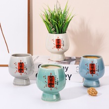 抬头见喜陶瓷花盆家用高级感绿植多肉发财树专用小花盆冰裂釉面