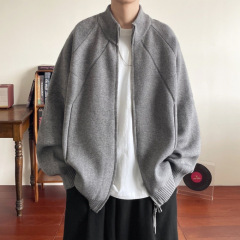 2025春秋新款半高领开衫毛衣拉链针织外套男潮流简约宽松休闲上衣