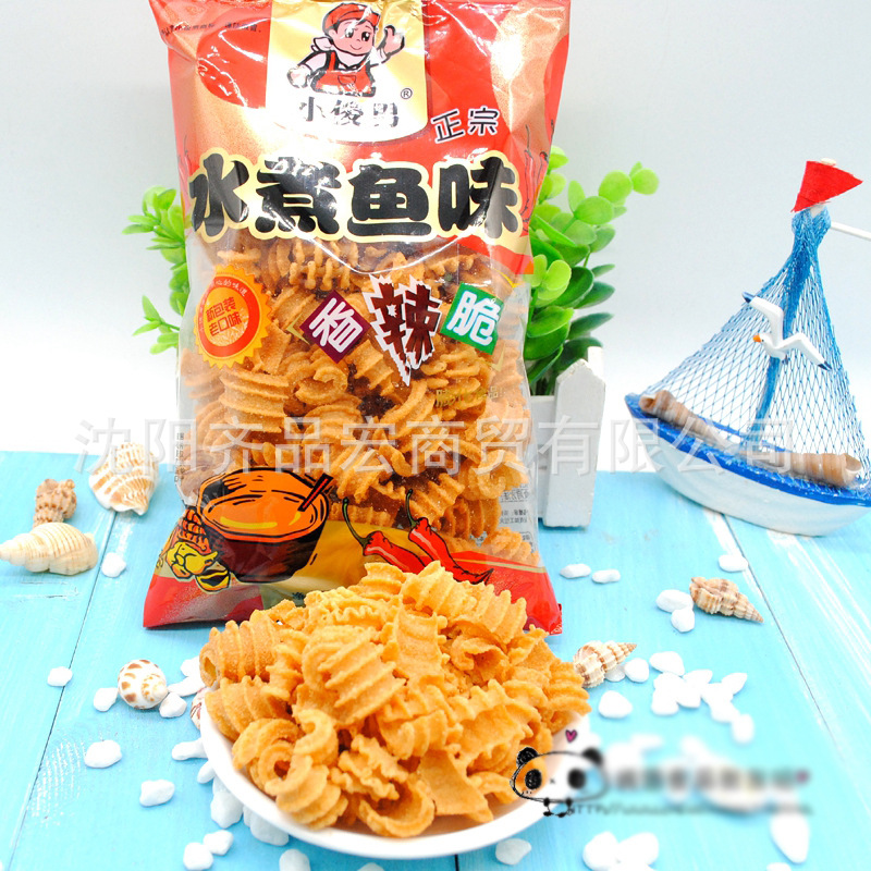 80后怀旧零食小吃膨化食品小俊男水煮鱼味香辣脆锅巴75g*10袋包邮