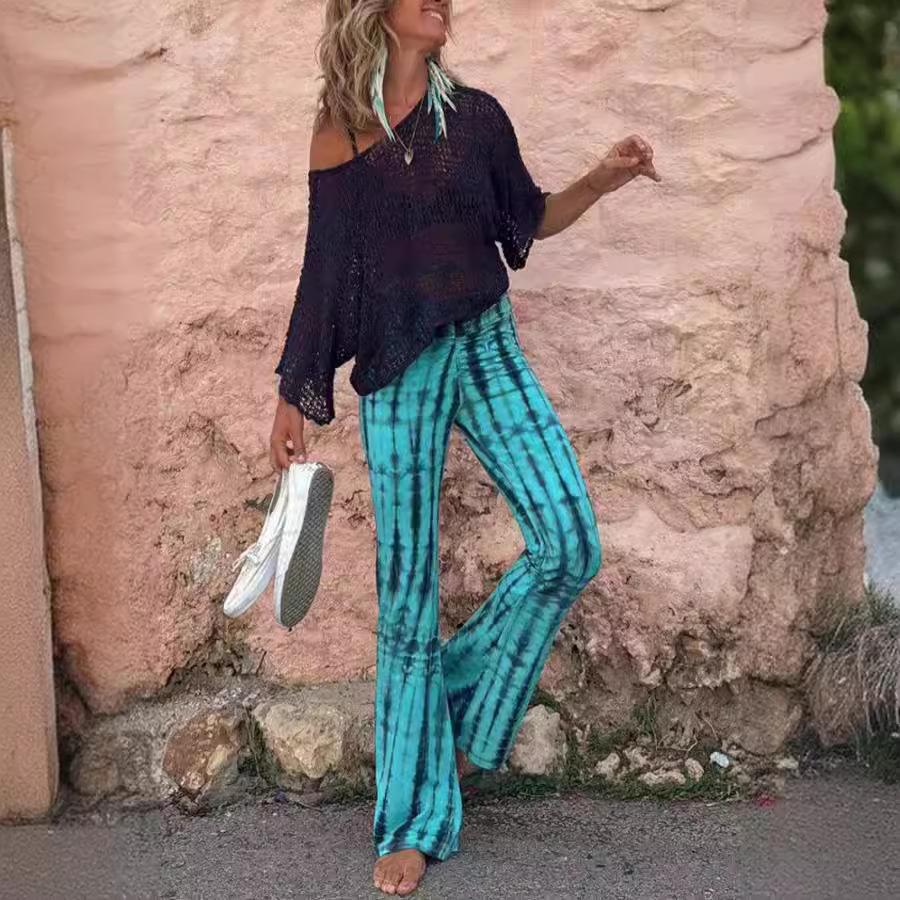 Source Factory Ins Cross-Border European and American Spring/Summer New Style Drawstring Printed Tie-Dye Casual Pants for Women