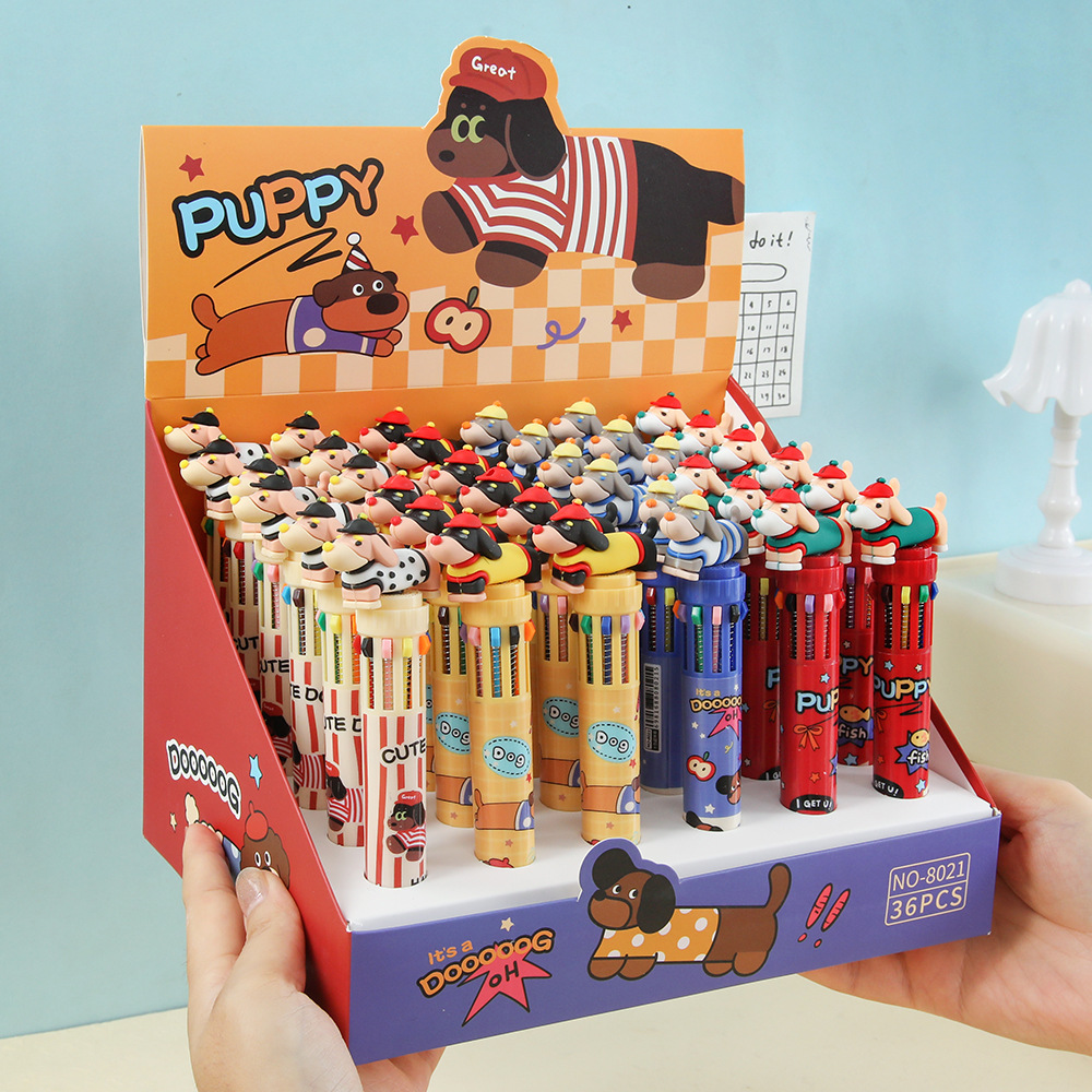 Cartoon Corky perros bolígrafos de diez colores lindos bolígrafos multicolores de alto valor de cara 10 bolígrafos de color para estudiantes pequeños regalos