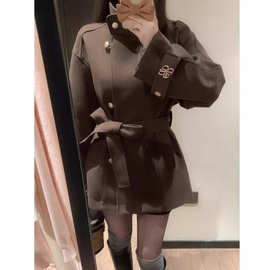 棕色毛呢外套女2025新款冬季小个子赫本风高级感羊毛呢子大衣加厚