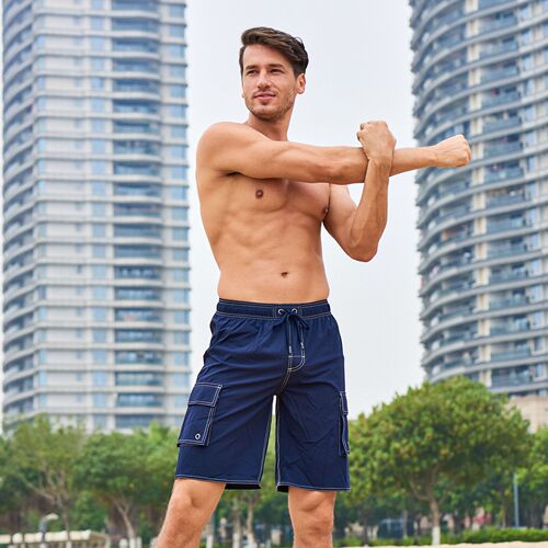 Summer Men's Runner Knee-Length Solid Color Beach Shorts Leisure Comfort Outdoor Shorts Men Dual-Sided Side Straps