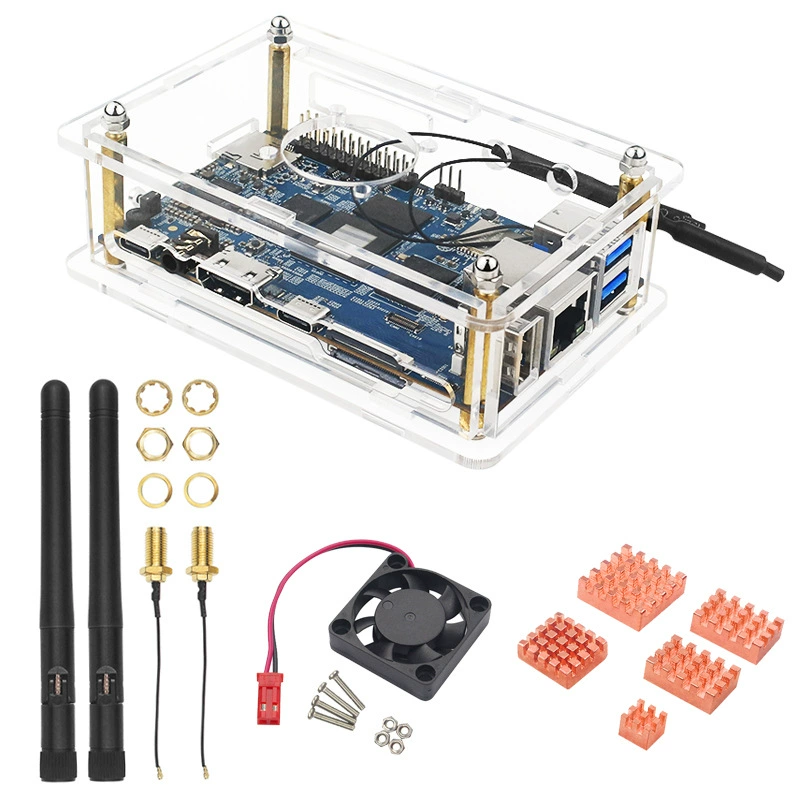 Orange Pi 5B transparent acrylic shell+fan wifi Bluetooth receiver Orange Pie 5 protective shell