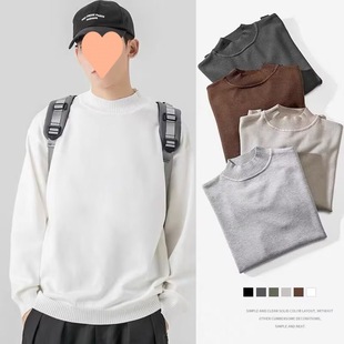 Solid color men's sweater 2024 spring and autumn new style simple and versatile black long-sleeved bottoming sweater jacket Korean version