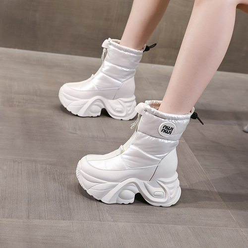 Thick sole, height-increasing, velvet, waterproof, non-slip snow boots, women's winter new warm cotton shoes, medium and high tube shoes, trendy