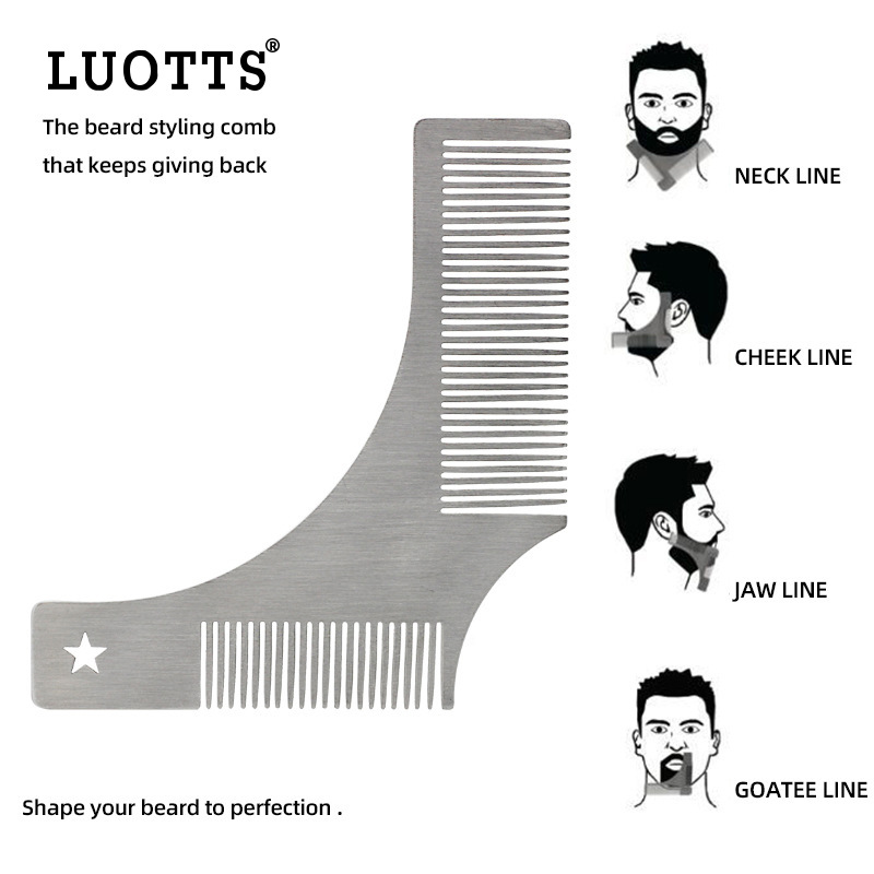 Stainless Steel Beard Comb,Beard Template Comb,Right-angle Special-shaped Comb,Beard And Sideburns Styling Comb,Men's Oil Head Comb
