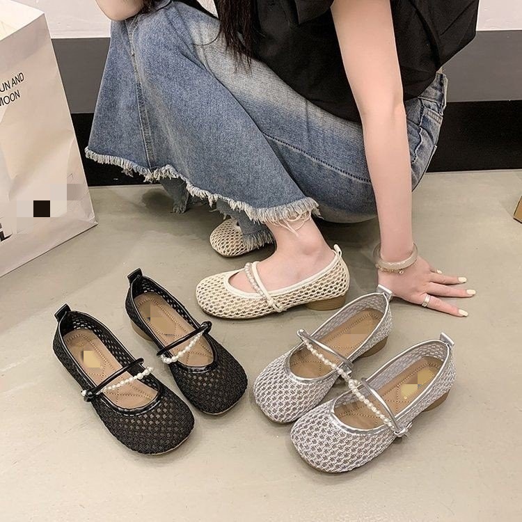 Zapatos de tacón grueso de un solo pie, zapatos de mujer de verano 2026 nuevos zapatos de red de tacón bajo de estilo francés agujado image 2