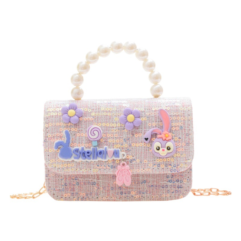 Transfronterizo nuevo bolso para niños estilo occidental perla portátil estilo Chanel moda cadena bolso de hombro conejito bolsa de mensajero