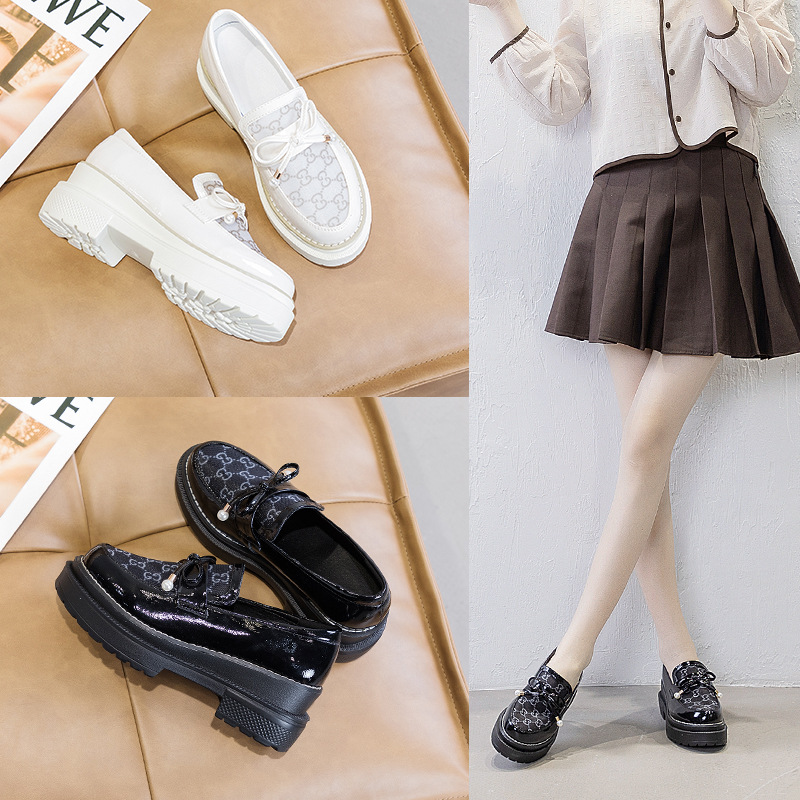 女鞋2021春夏新款厚底透氣單鞋女韓版網面樂福鞋英倫風松糕小皮鞋