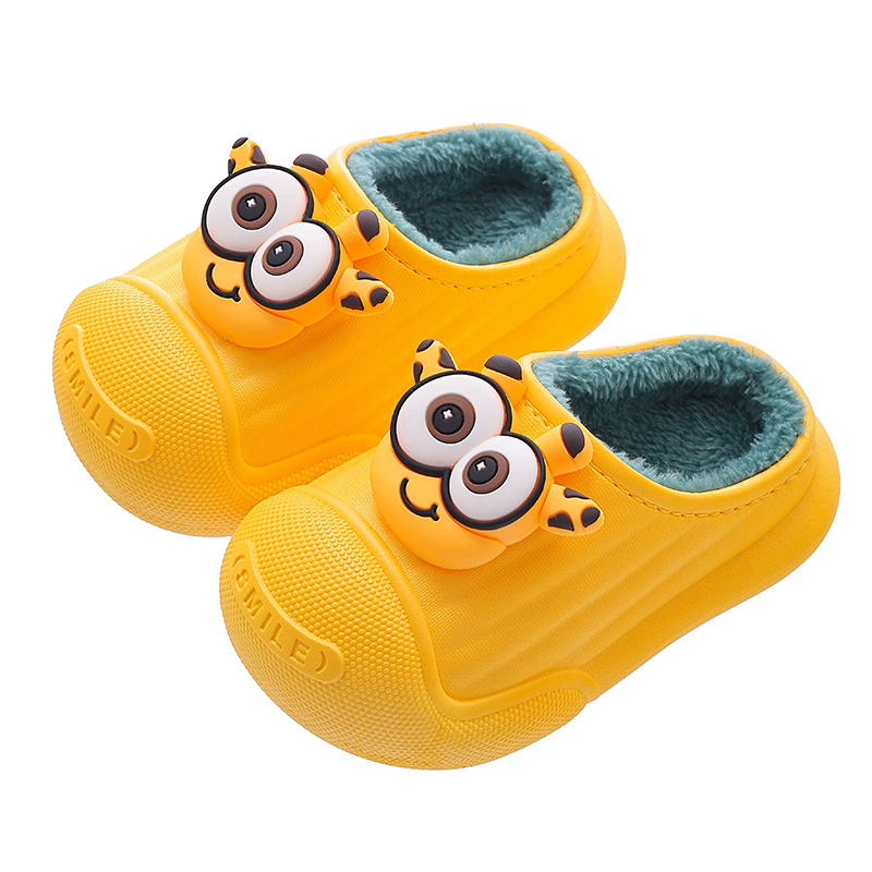 Zapatillas de algodón para niños de invierno para niños y niñas calientes y peludos antideslizantes, cubierta de algodón impermeable, bolsas para bebés, zapatillas de algodón