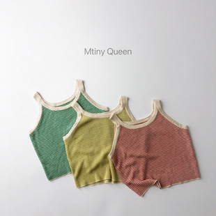 South Korea Fried Fire ~ Sugar Stripe ~ Thin Summer Children's Knitted Vest Foreign Style Men's and Women's Fashion Treasure Sleeveless All-match Top Clothes