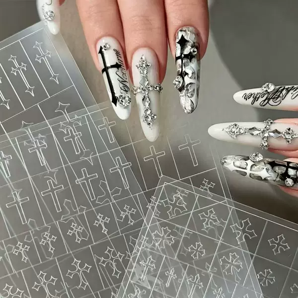Cross-shaped nail art auxiliary stickers, hollow-out stickers, spray-painted pattern molds, sweet and cool DIY nail decoration stickers