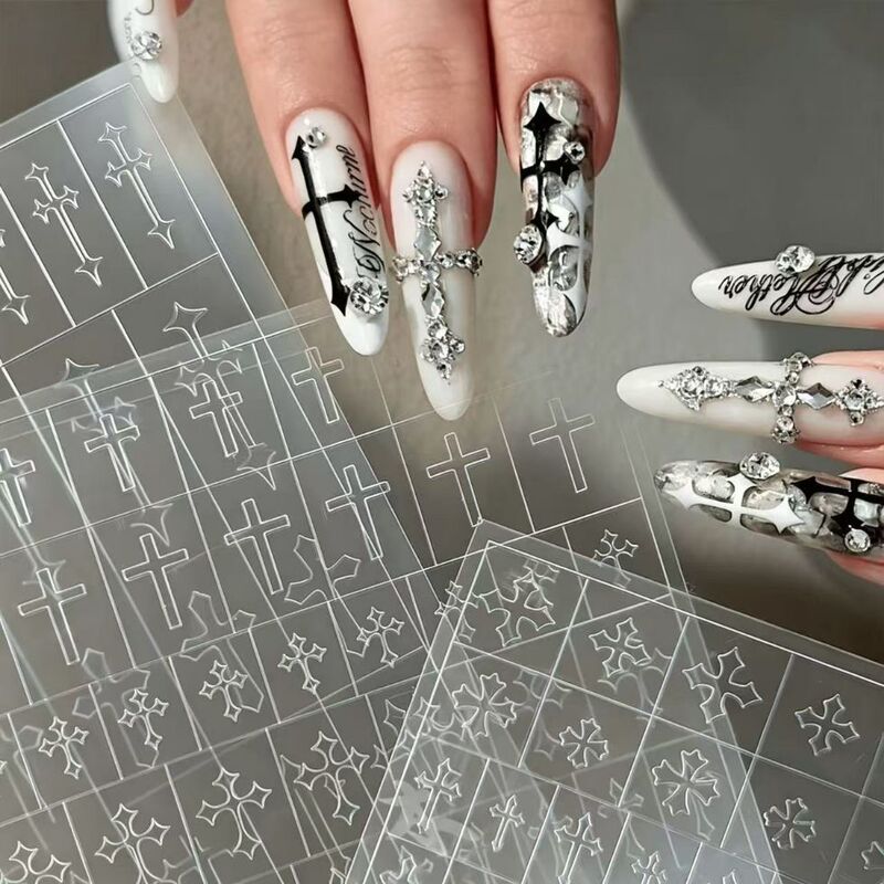 Cross-shaped nail art auxiliary stickers, hollow-out stickers, spray-painted pattern molds, sweet and cool DIY nail decoration stickers Cross-shaped nail art auxiliary stickers, hollow-out stickers, spray-painted pattern molds, sweet and cool DIY nail decoration stickers