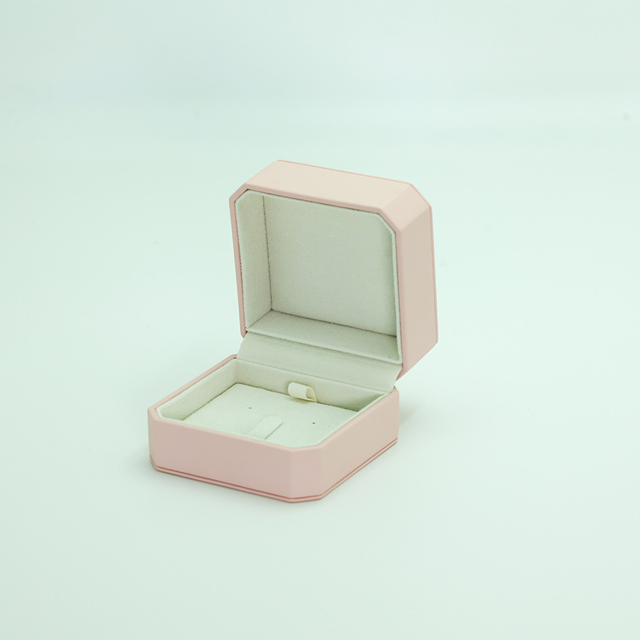 Cuero PU redondeado joyería de negocios flip caja de joyería caja de paquete rosa simple moda de alta calidad collar