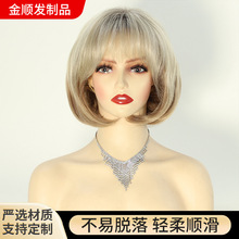 欧美假发女士金色短发化纤非洲假发头套金色渐变卷发短发时尚自然