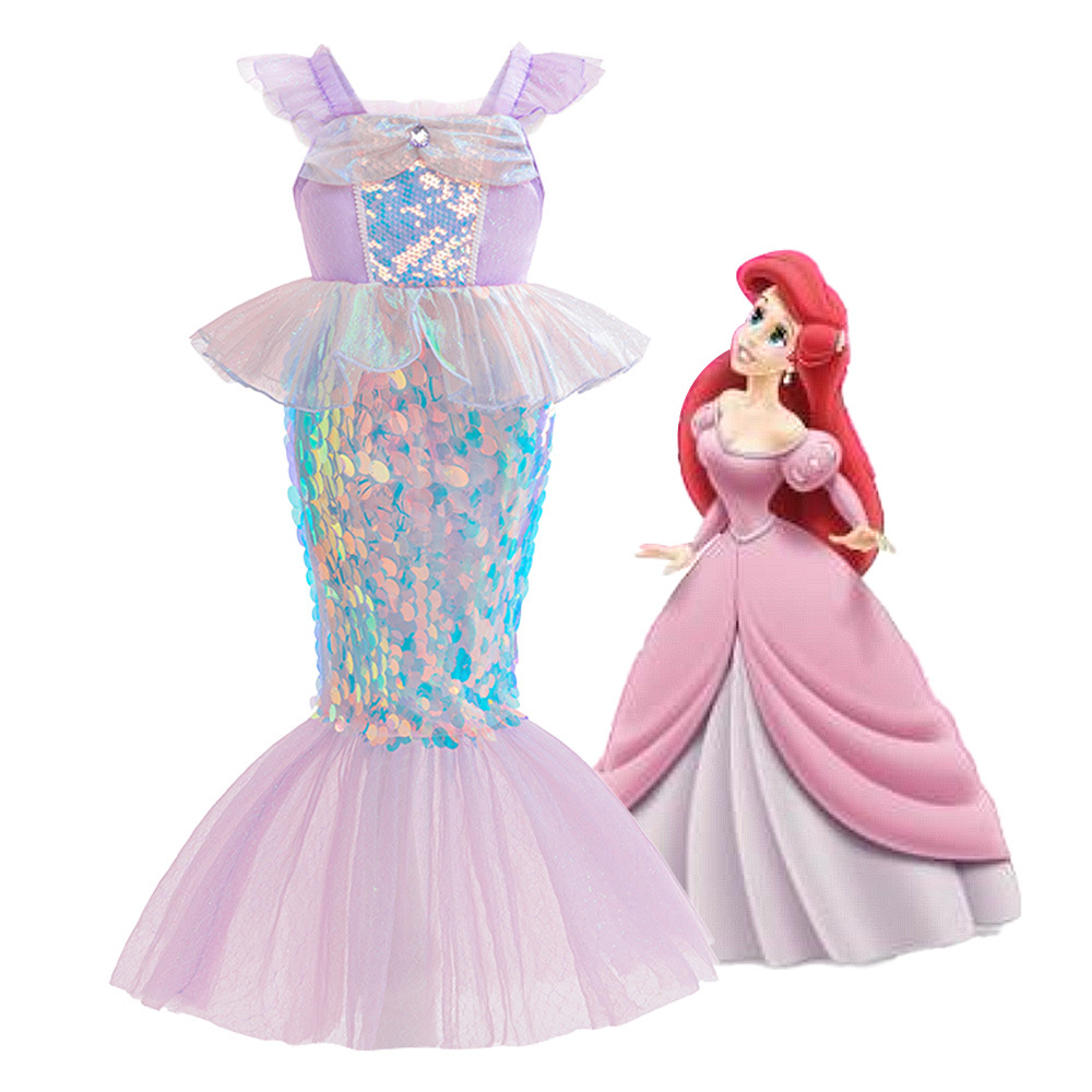 Sirena Ariel vestido de princesa sirena Ji vestido de cola de pez vestido de lentejuelas para niños vestido de fiesta COS