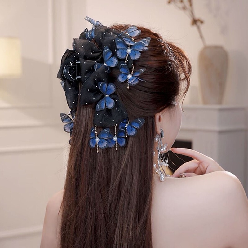 抖音爆款古风流苏蝴蝶抓夹女气质显发量后脑勺盘发鲨鱼夹发夹发饰|undefined