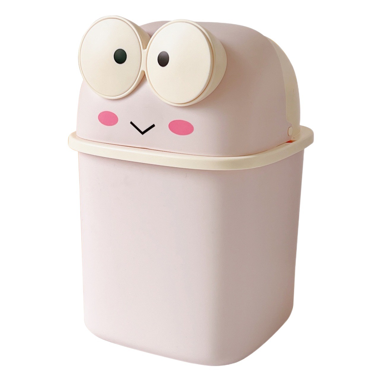 Lindo escritorio simple Flip basura con tapa pequeña rana Linda caja de almacenamiento titular la pluma para el estudiante dormitorio