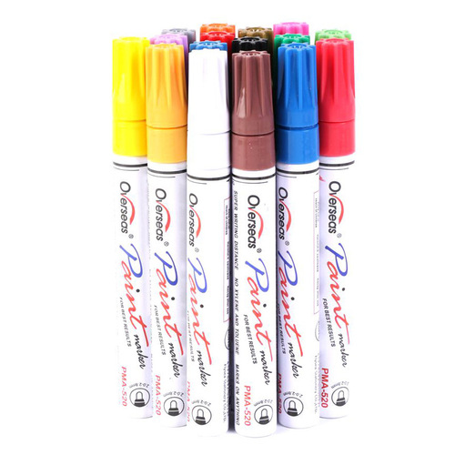 亚马逊美术油漆笔套装火漆上色笔批发12色彩色防水油性白色记号笔