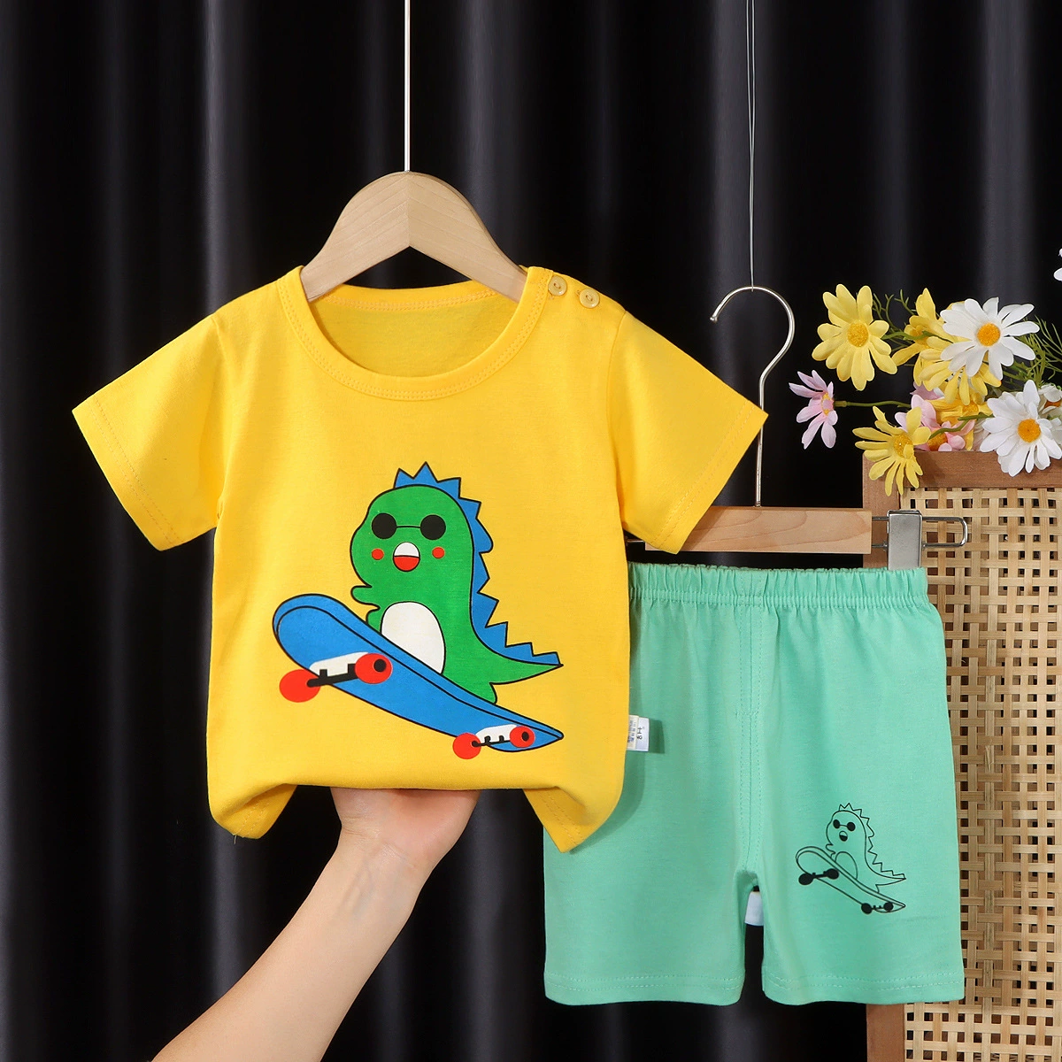Children's Cotton Short-Sleeve Pajama Set, T-Shirt & Shorts, Cute Prints, Sizes 73–130 cm