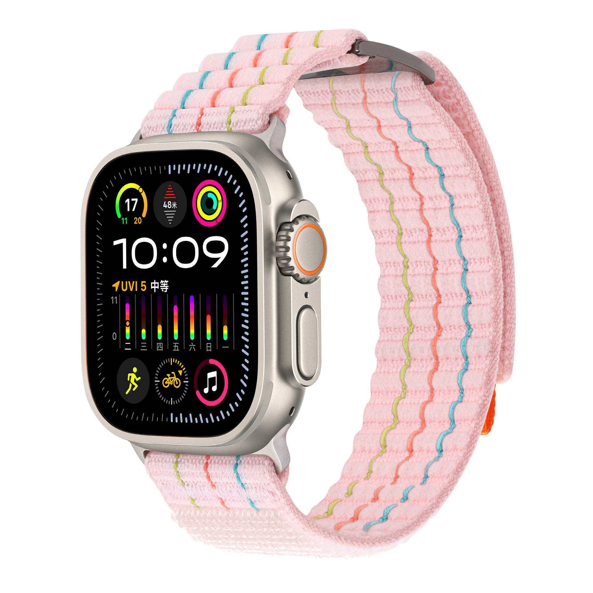 Suitable for apple watch3456789, double-section leather-coated nylon loop strap, Apple 10 strap undefined