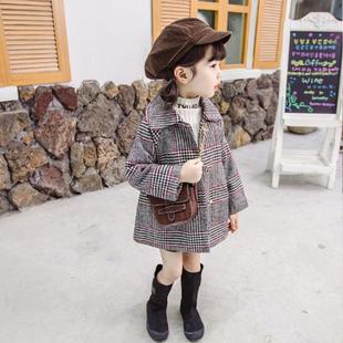 Trendy Girls' Spring, Autumn, and Winter New Stylish Wool Coat Korean Fashion Trendy Plaid Coat for Baby Girls