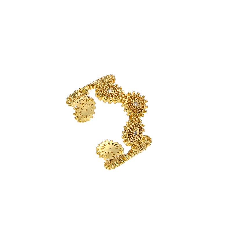 Elegant Sunflower Ring With Zircon Inlaid Vintage Retro Style_voghion.com