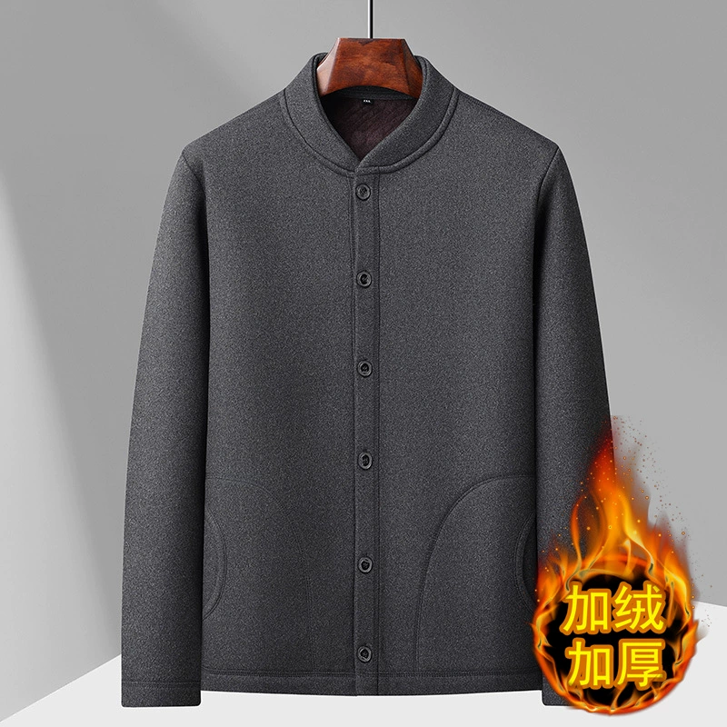 Осенние и зимние мужские бархатные хлопчатобумажные пальто среднего и пожилого возраста свободные толстые длинные рукава дедушка мужской жилет теплый кардиган куртка