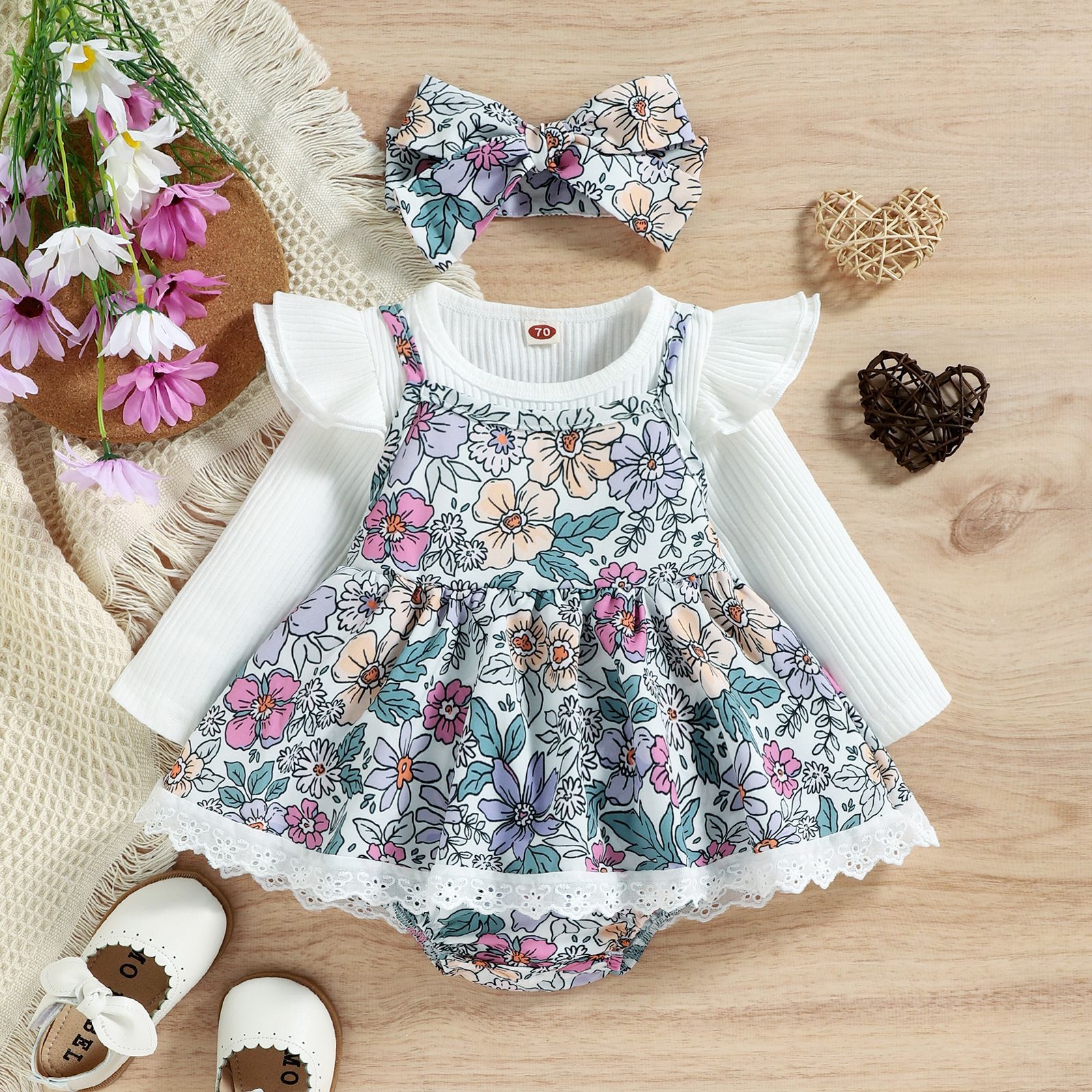 Mignon Fleur Coton Polyester Filles Vêtements Ensembles display picture 1