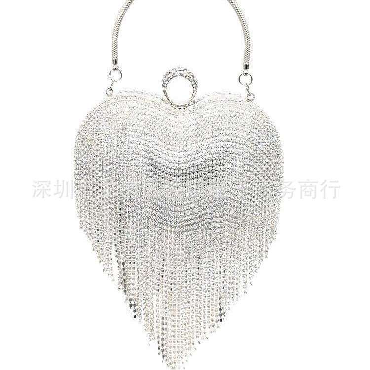 2023 Diamond Heart-Shaped Handbag For Women, Rhinestone Banquet Evening Bag, Elegant Qipao Small Purse, Luxury Hand-Carry Bag - Thumbnail 3