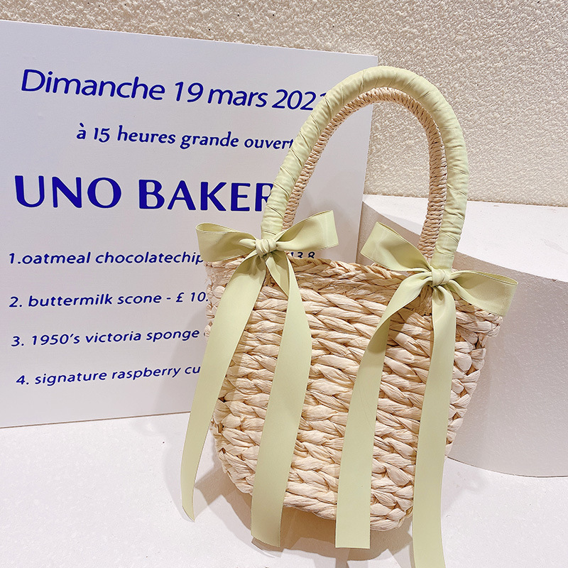 Women's Small Nylon Bow Knot Vintage Style Bucket Open Straw Bag display picture 2