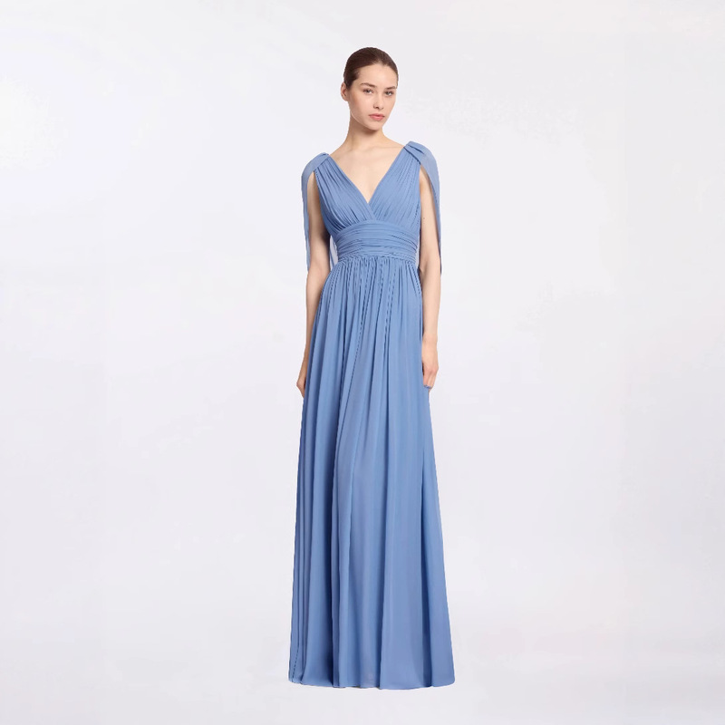 Evening Dress 2026 New Style Women's Elegant Deep V-Neck Sleeveless Chiffon Formal Long Dress Ebay Direct Supply from Manufacturer
