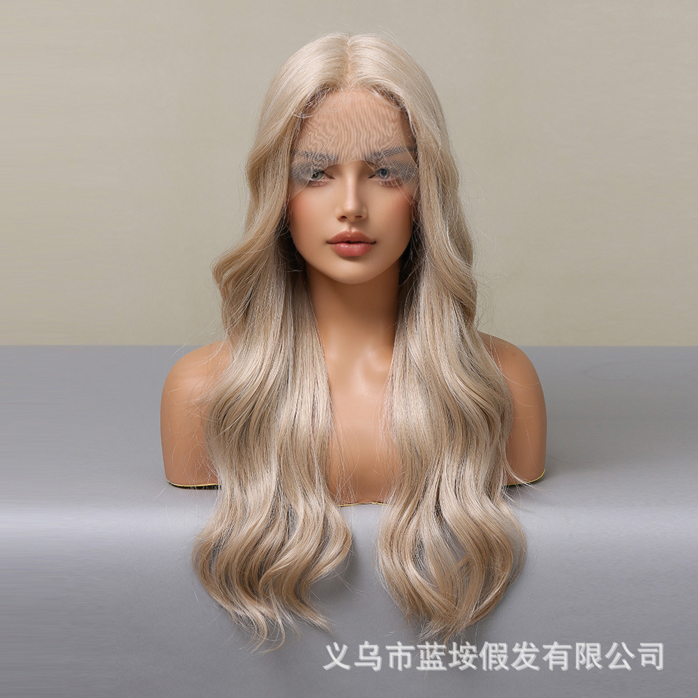 2022 nueva Peluca de encaje de pelo femenino Medio puntos de oro gran ola rollo realista Cosplay Peluca de encaje femenino