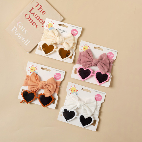 Children's Headband Sunglasses Set for Boys and Girls, Loving Heart Sunnies with Black Lenses, Two-Piece Set