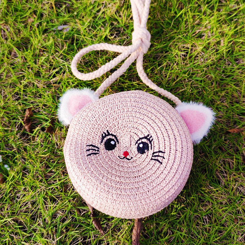 Summer Girls Small Bag 2025 New Trendy Woven Straw Bag Cute Children's Mini Coin Crossbody Bag Wholesale