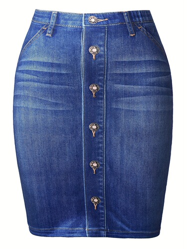 Knee Length Faux Denim Sheath Dress