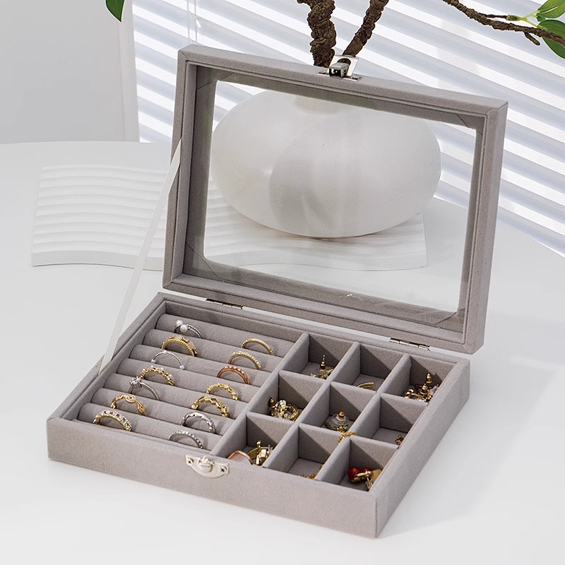 Joyero de alta gama Pendientes Collar Anillo Caja de almacenamiento simple de gran capacidad Caja de joyería exquisita de cuadrícula dividida portátil