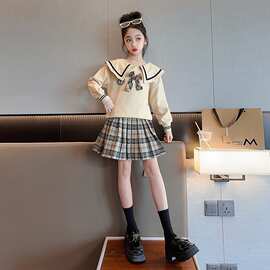 女童卫衣套装儿童春秋洋气百褶裙两件套学院秋季女孩新款网红衣服
