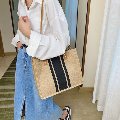 Wholesale Korean-style women's tote executive bag ZxxB portable business commuting striped simple square canvas large bag