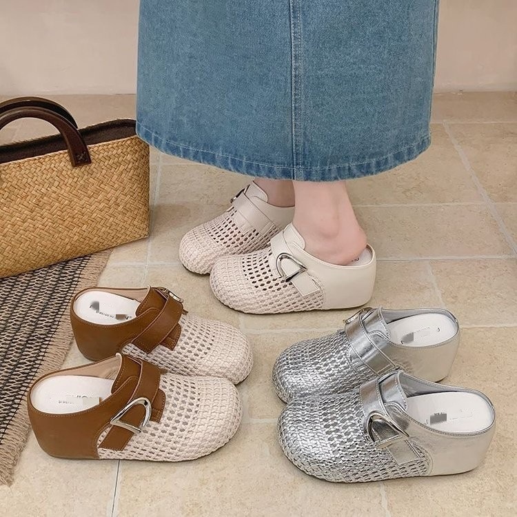 Baotou hueco de fondo grueso medio zapatillas para mujeres 2026 nuevo pedazo de zapatillas frescas Bocken 9CM altura mueller zapatillas
