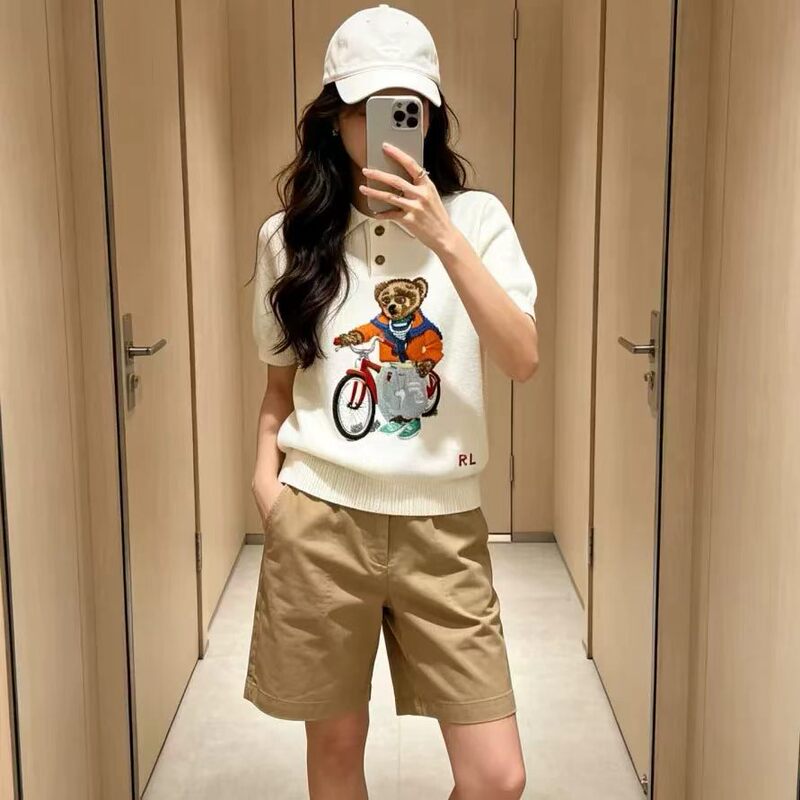 2026 New Model Lafu RL Casual Cartoon Pure Cotton Classic Bear Heavy-Duty Unisex Sweater with Turn-Down Collar Polo Knit Shirt 2026 New Model Lafu RL Casual Cartoon Pure Cotton Classic Bear Heavy-Duty Unisex Sweater with Turn-Down Collar Polo Knit Shirt