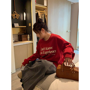 plus size Women's English Pullover Printed Sweatshirt Loose Slimming Round Neck Long Sleeve chubby girl Korean Comfortable Casual Top