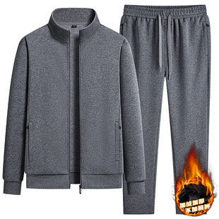 high quality Men's Sweater suit fleece-lined Autumn and Winter Collar Cotton plus size Casual Sports Cardigan Two-Piece Set