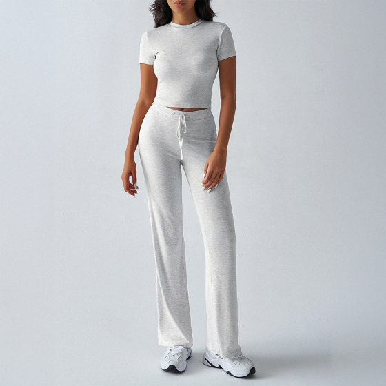 Di Yun cross-border foreign trade Europe and the United States women's clothing 2024 spring and summer temperament solid color round neck urban leisure fashion suit