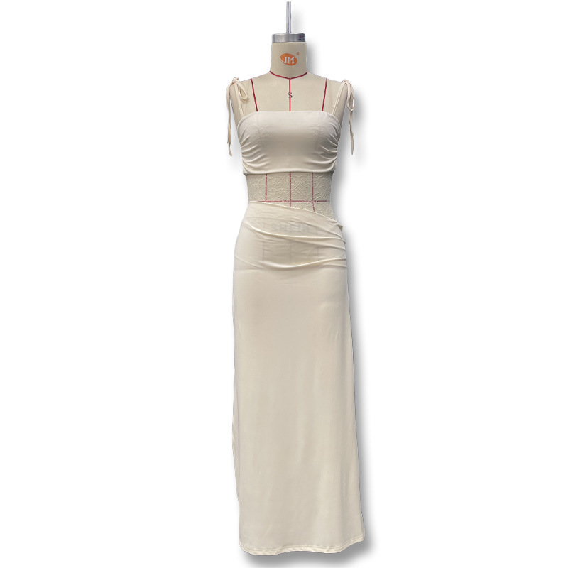 Aliexpress 2025 primavera nueva ropa de mujer europea y americana sexy encaje empalmado hueco perspectiva vestido de arnés