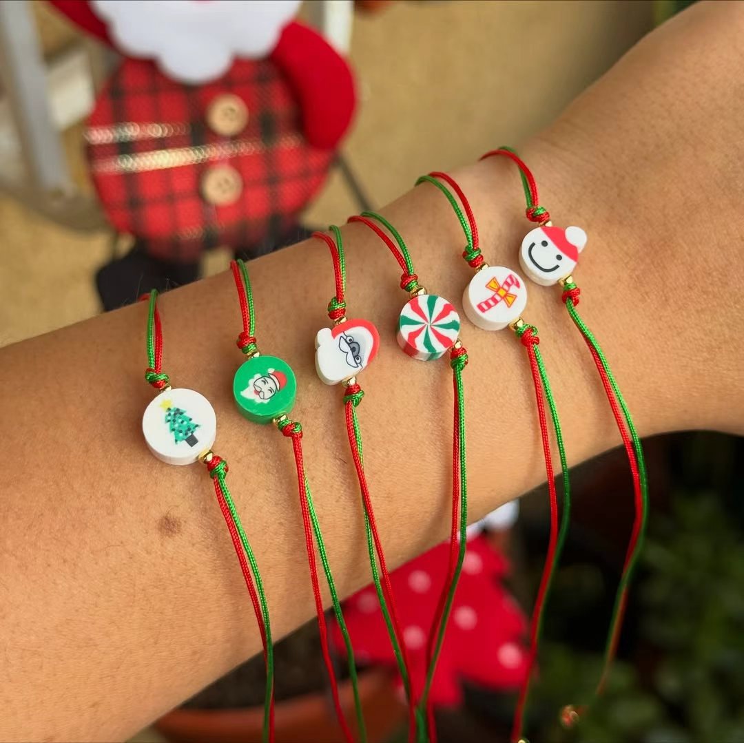 Europa y los Estados Unidos nuevos dibujos animados de Navidad Santa Claus árbol de Navidad perlas de color de Navidad una variedad de cuerdas de mano trenzadas opcionales