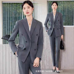 职业正装双排扣西服套装女2025年秋冬简约干练通勤工作服长袖西装